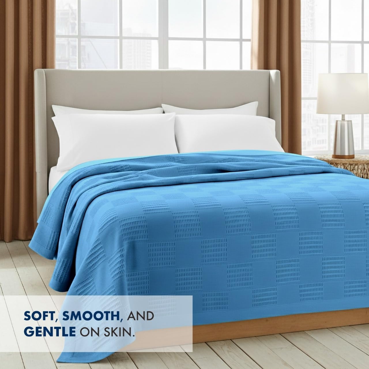 Linteum Textile Supply 100% Cotton Thermal Snag-Free Blanket (Blue, Twin) 66x90 in