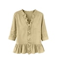 thumbnail image 4 of Shirts for Women V Neck Long Sleeve Blouse Women‘s Ruffled Top Collar Blouses Cotton V Neck Work Business Outfits, 4 of 6