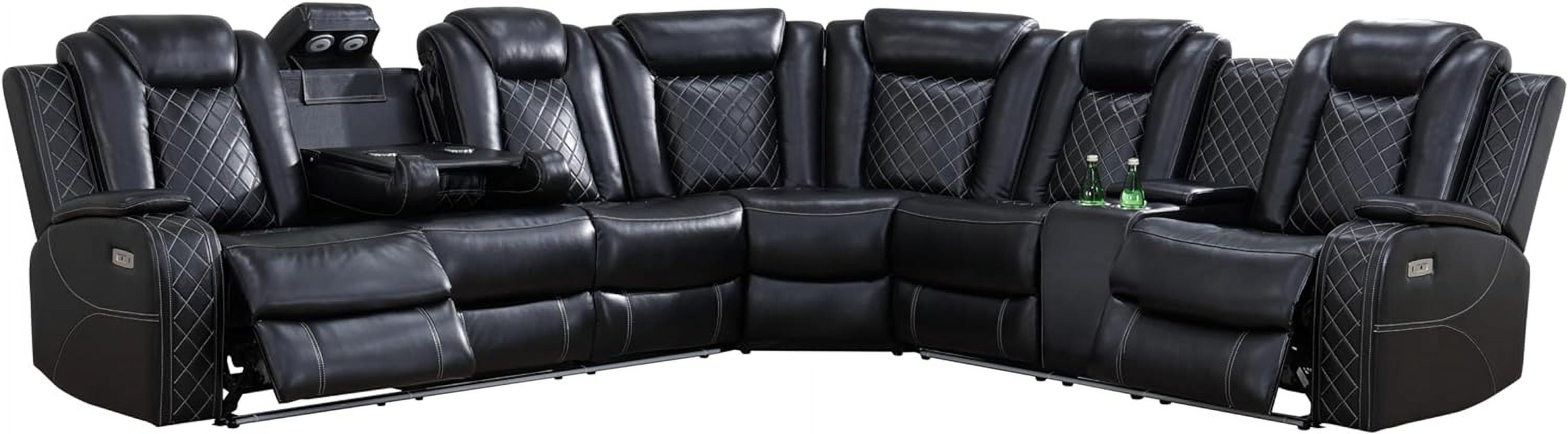 Luxurious Black Leather Sectional Sofa Set with LED Lights, Cup Holders, USB Port - Power Recliner & Storage Consoles Modern Style Comfortable Living