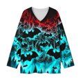 thumbnail image 6 of Uootdi Halloween Sweatshirts for Women V Neck Bat Flame Graphic Womens Sweatshirt Loose Fit Holiday Gathering Stretchy Womens Tops Gift, 6 of 7