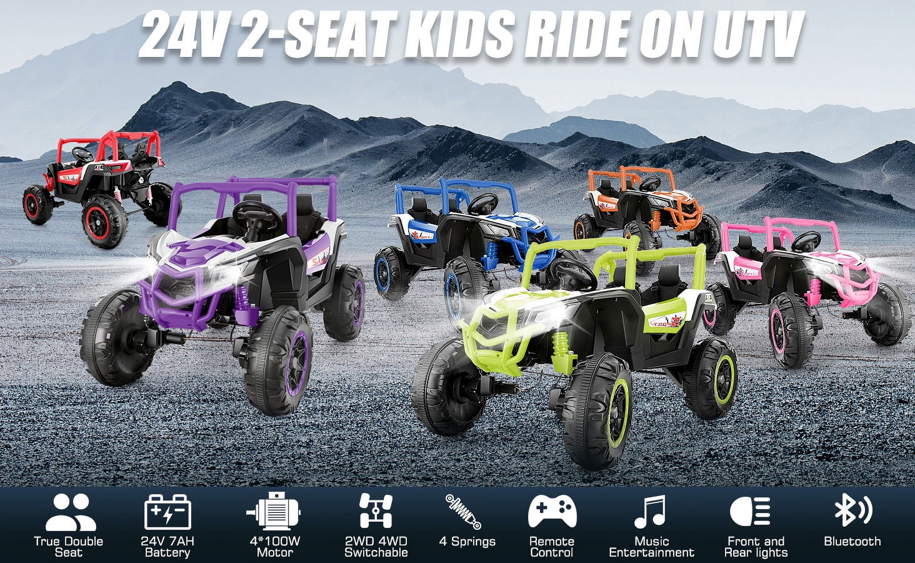 Farmdex 4WD 24V Ride on Toys 2 XL Seater Kids Ride on Cars w/ Remote Control, 4*200W Motor, Electric Off-Road UTV 7AH Battery Powered 4-Wheeler Vehicle w/ Bluetooth, Music, 3-Speed, LED Light, Blue