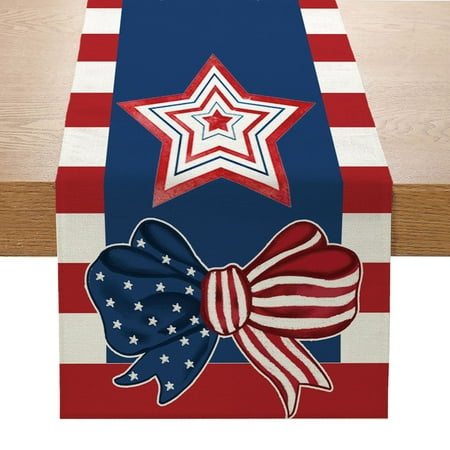

AURIGATE 4th of July Decorations Outdoor Home Table Runner Strips and Stars American Flag Patriotic Decorations Memorial Day Independence Day Decorations Kitchen Dining Table Runners 13 x 70 Inch