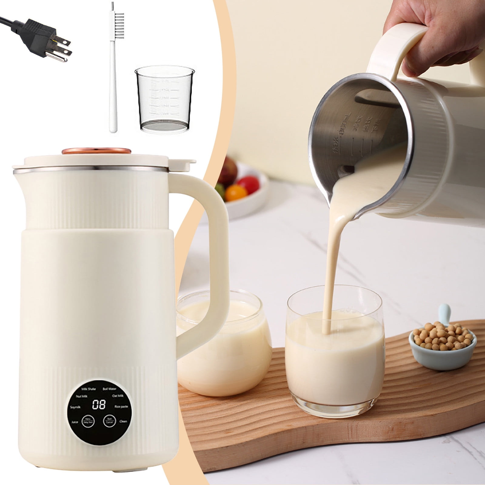 Outoloxit Automatic Self-Cleaning Nut Milk Maker and Juicer 1500ml, 110V Multifunctional Soy Milk Machine with 304 Stainless Steel Blades, 800W Heating