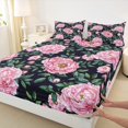 thumbnail image 3 of Manfei Floral Peony 3pcs Twin Sheet Sets for Female Women Men,Chic Pink Flower Twin Fitted Sheet,Spring Graden Breathable Flat Sheet,Luxury Bedroom Decor, 3 of 7