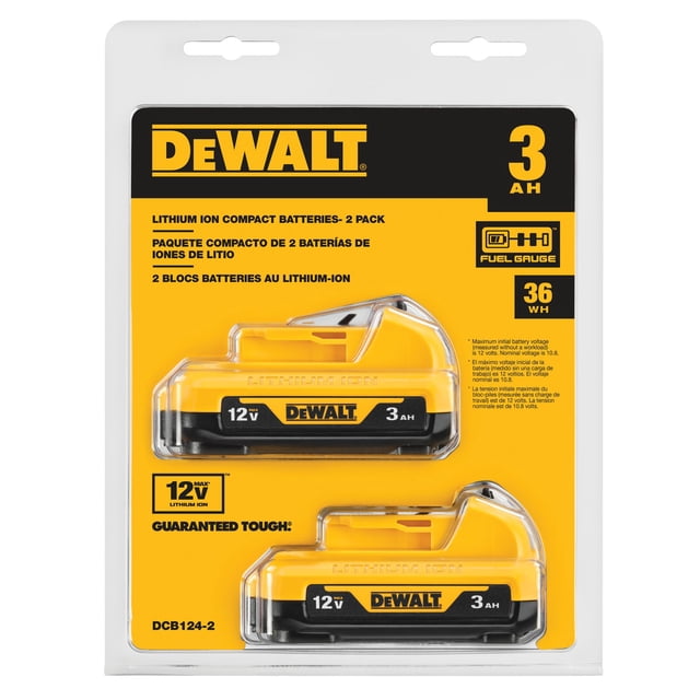 Paquete 2 baterías compactas 3Ah 12V DEWALT DCB124-2B3