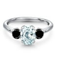 thumbnail image 3 of Gem Stone King 1.74 Ct Oval Sky Blue Aquamarine Black Diamond 925 Sterling Silver Ring, 3 of 6