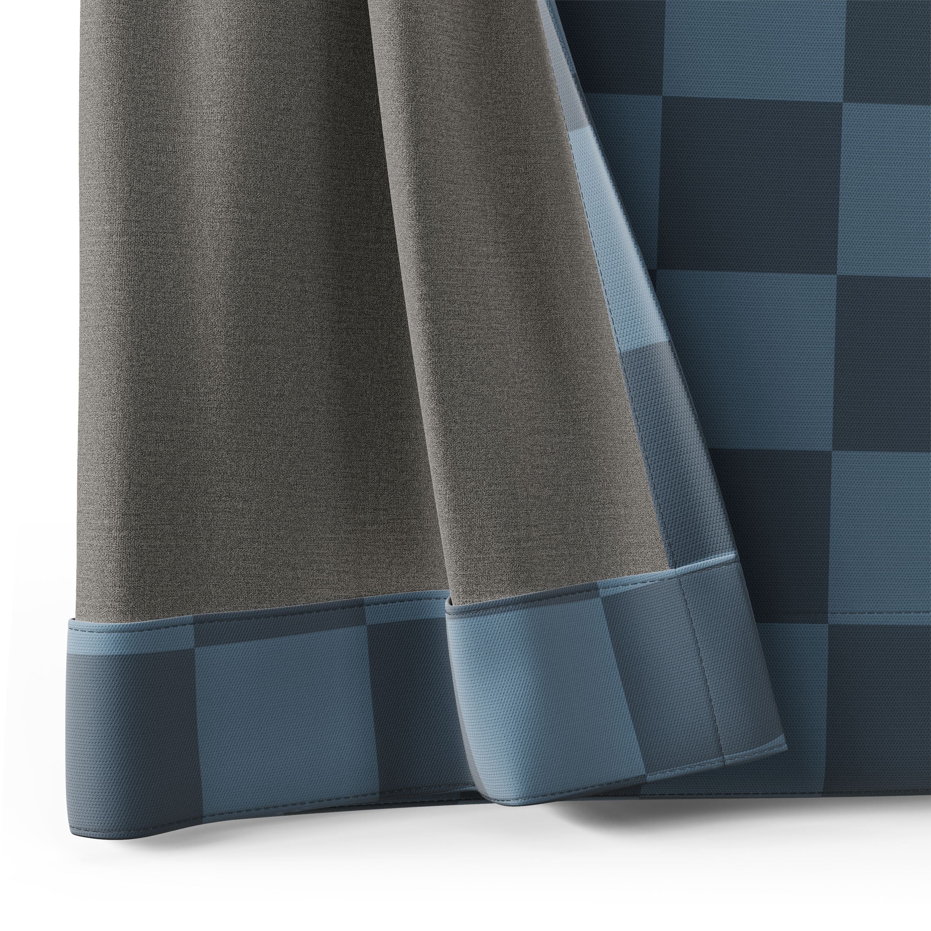 Mainstays Kids Navy Blue Check Printed Blackout Rod Pocket with Back Tabs Single Curtain Panel, Set of 1, 38" W x 84" L