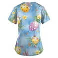 thumbnail image 2 of Nursing Uniforms，Scrub Tops Womens Cute Easter Printed Nurse Uniforms 2026 Short Sleeve Scrub V Neck Shirt with Pockets，Sky Blue，M, 2 of 3