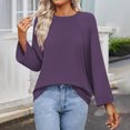 thumbnail image 4 of Diufon Casual Fall Tops for Women Round Neck Long Sleeve Pullover Tops Solid Color Blouses, 4 of 7