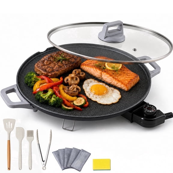 PRTYY 20" Electric Griddle, Equipped with a 5-Speed Temperature Controller and a Detachable Temperature Controller