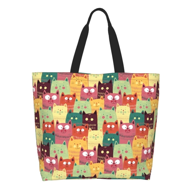 Balery Cute Cartoon Cat Bolsa Tote Estilo Estético con Cremalleras, Bolsa de Hombro, Bolsa de Compras Grande y Plegable