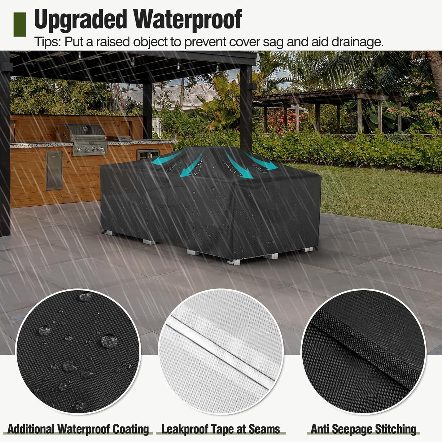 Patio Furniture Covers Waterproof, Outdoor Furniture Cover Fits up to 78L x 54W x 28H Inches, Rectangular Table and Chair Set Covers Rip-resistant Material with Windproof Buckles
