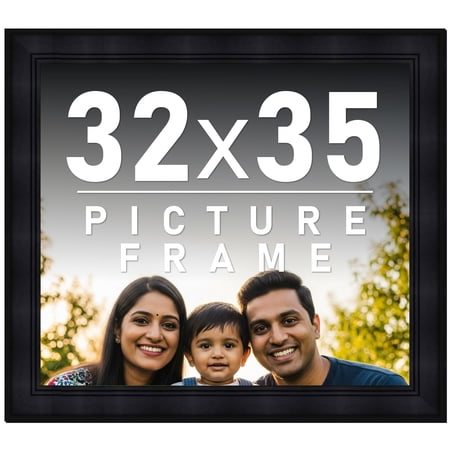 32x35 Frame Black Solid Wood Picture Frame - Complete Modern Photo Frame Includes UV Acrylic