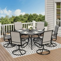 7-Piece Outdoor Patio Dining Set, Swivel Chairs & 54” Large Round Table with Umbrella Hole, Steel Frame & Textilene Seat, Gray