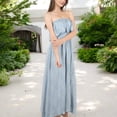 thumbnail image 3 of Women's Tube Ruffle Detail Layered Floral Print Flared Maxi Vacation Dress - Medium, Blue, 3 of 7