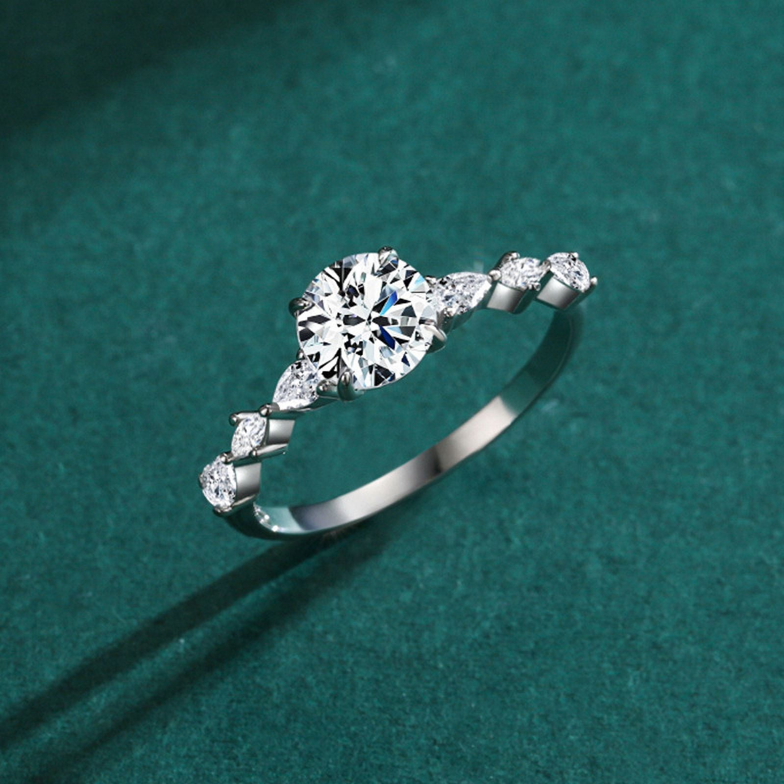 Veshon Round Pink Promise Rings for Her | 925 Sterling Silver Halo Ring | Engagement Wedding band for Women Size 5