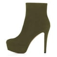 thumbnail image 2 of YDN Women Classic Platform Stiletto High Heel Booties Round Closed Toe Side Zip Ankle Boots Winter Office Dressy Shoes Size 10.5 Olive, 2 of 4