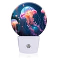 thumbnail image 2 of Round LED Night Lights Lamp with Dusk to Dawn Sensor, Glowing Jellyfish Drifting In The Deep Blue Sea Night Light Plug Into Wall for Kids Room, Bedroom, Bathroom, Kitchen, Hallway, 2 of 4