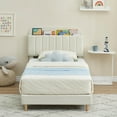 thumbnail image 4 of Tête de Lit avec Rangement Format Double - Plateforme Rembourrée Douce avec Bibliothèque pour Enfants Filles - Lattes en Bois Robustes, Support en Acier, Sans Bruit, Assemblage Facile, Aucun Sommier Requis - Beige Double, 4 of 7
