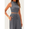 thumbnail image 2 of PRETTYGARDEN Women's Summer 2 Piece Outfits Ribbed Knit Lounge Sets Tracksuit Sleeveless Crop Tank Tops Wide Leg Casual Pants, 2 of 6