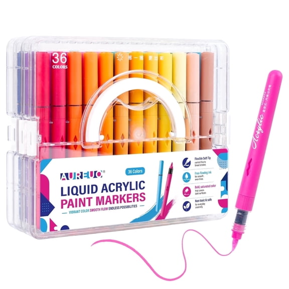 36 Colors Acrylic Paint Markers,Soft Brush Tip Acrylic Paint Markers,Quick-Drying Waterproof Acrylic Markers for Canvas, Rock Painting, Wood, Stone, Glass, Ceramic, Fabric Painting, DIY Crafts