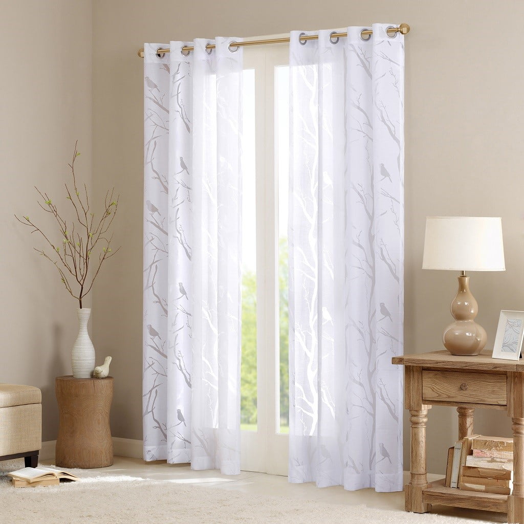 MAYEERTY Grommet Top Sheer Bird on Branches Burnout Window Curtain(Only 1 Pc Panel)