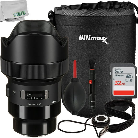 Ultimaxx Essential Sigma 14mm f/1.8 Lens (L-Mount) Bundle - Includes: 32GB Ultra Memory Card, Water-Resistant Lens Pouch, Universal Lens Cap Keeper & More (9pc Bundle)