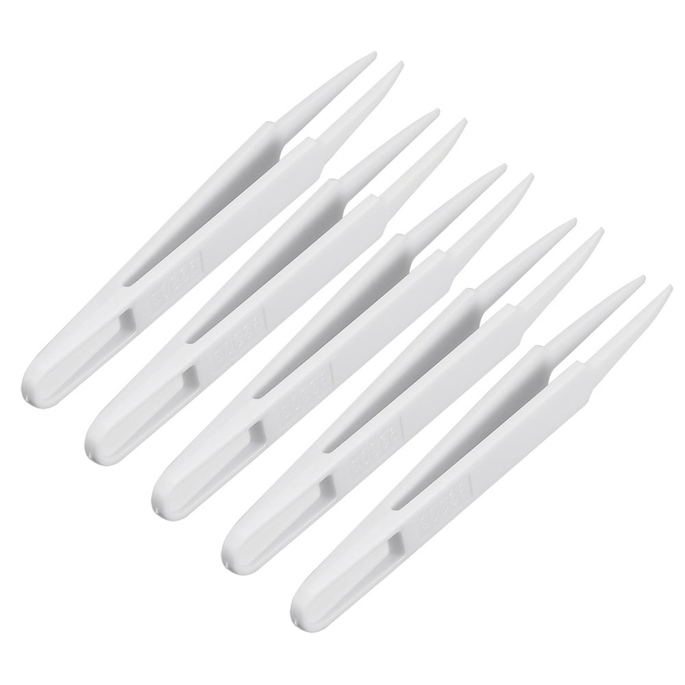 White Soft Plastic Fine Point Tip Anti-static Tweezers 4.7 Inch Length ...