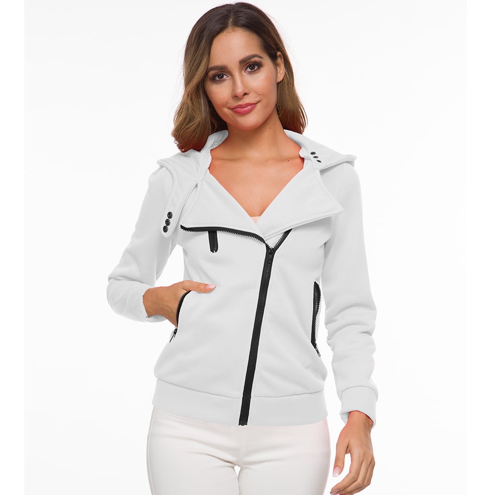 Diagonal zip hoodie women's Clearance