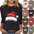 thumbnail image 6 of qucoqpe Women's Christmas Tree Tops Soft Ribbed Pullover Top, Casual Round Neck 3/4 Sleeve Sweaters for Women, 6 of 6