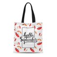 thumbnail image 1 of NUDECOR Canvas Bag Resuable Tote Grocery Shopping Bags Lettering Phrase Hello September the White with Rowan Fun Brush Ink Calligraphy Tote Bag, 1 of 1