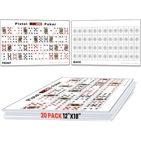 EZ2C Pistol Poker Playing Cards Paper Paper Targets 20 Pack