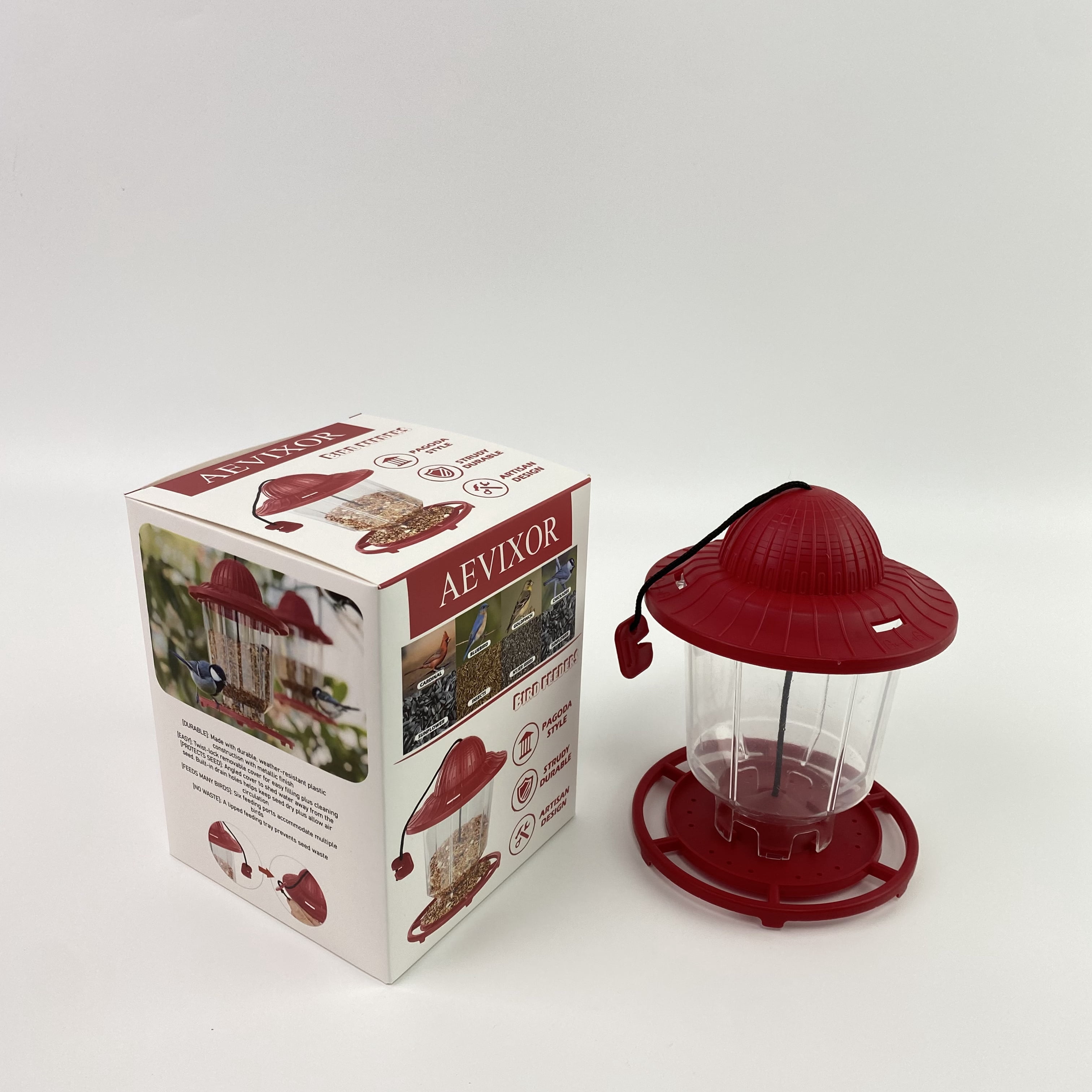 AEVIXOR Bird feeders,Lantern Bird Feeder, Red, 8 inches high 6 inches Wide at top