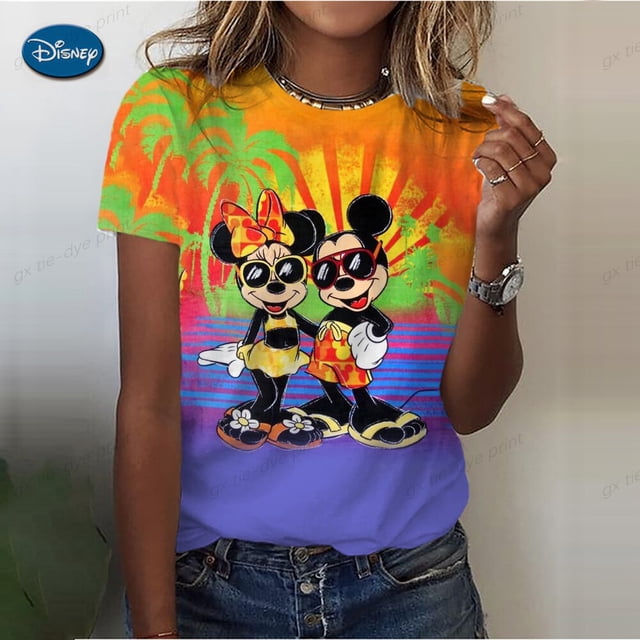 2023 Summer Women's Tee Harajuku Disney Mickey Mouse Print T-Shirts Casual Blouses Everyday Pullovers Female T-Shirt Streetwear120 Gao Jinjia LED