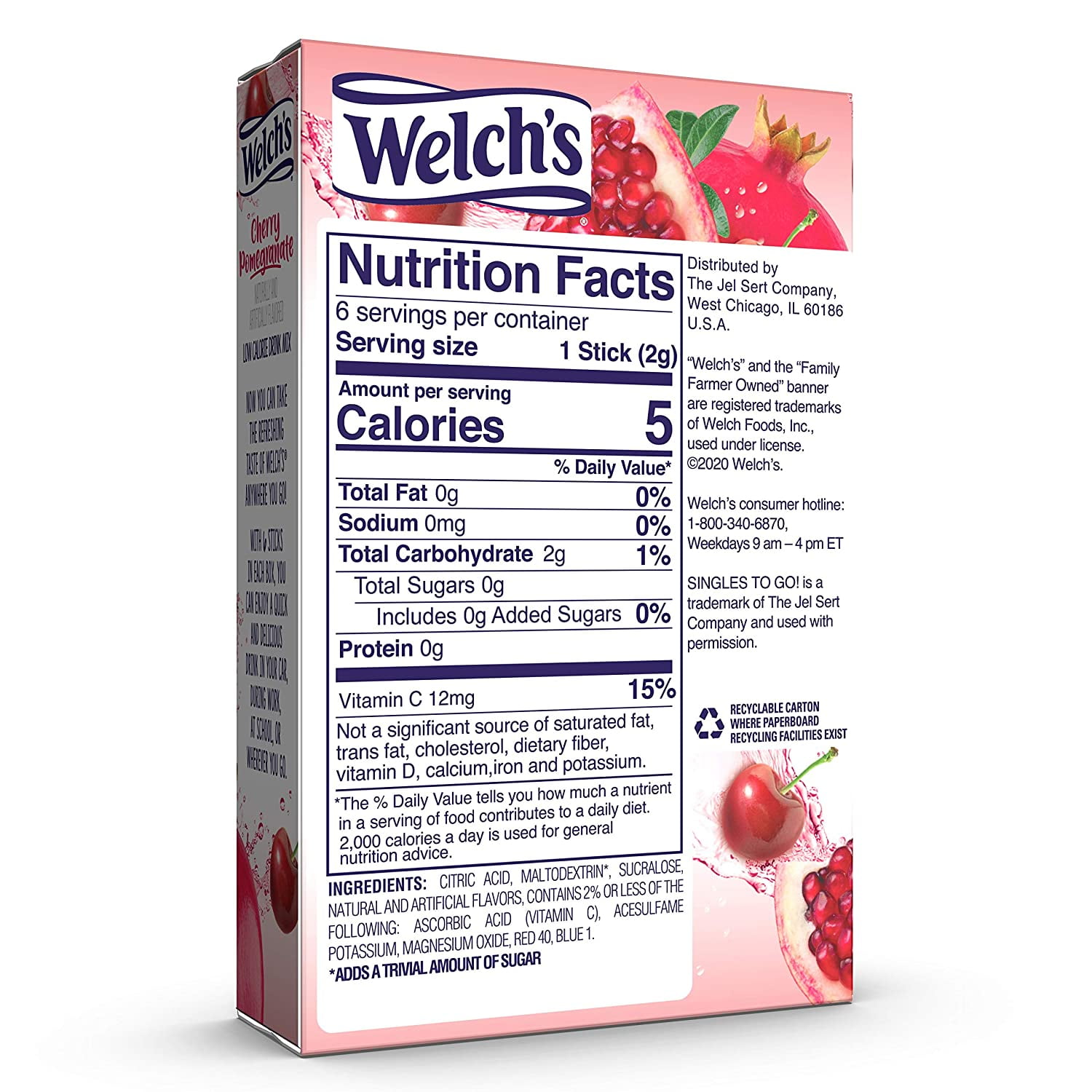 Welch's Cherry Pomegranate Singles To Go Drink Mix, 0.46 oz, 6 CT (Pack-12)