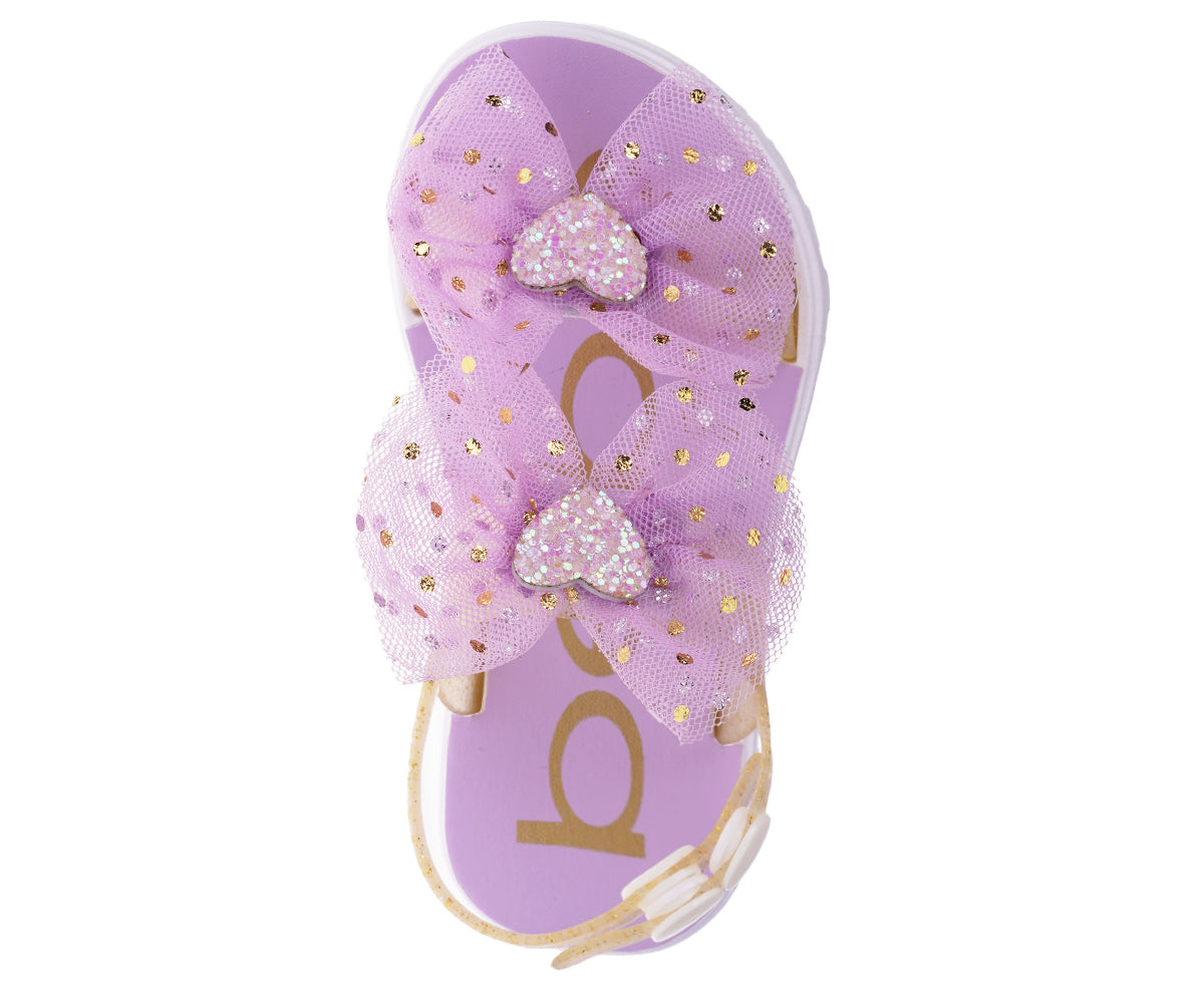 bebe Girl's Cute Flat Sandals with Heart- Shaped Rhinestone