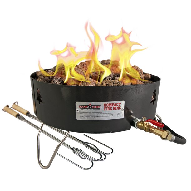 Camp Chef Portable Compact Fire Ring, Steel Base with Lava Rocks