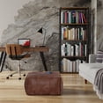 thumbnail image 4 of Simpli Home Sheffield 26 inch Wide Boho Square Coffee Table Pouf in Distressed Brown Genuine Leather, 4 of 6