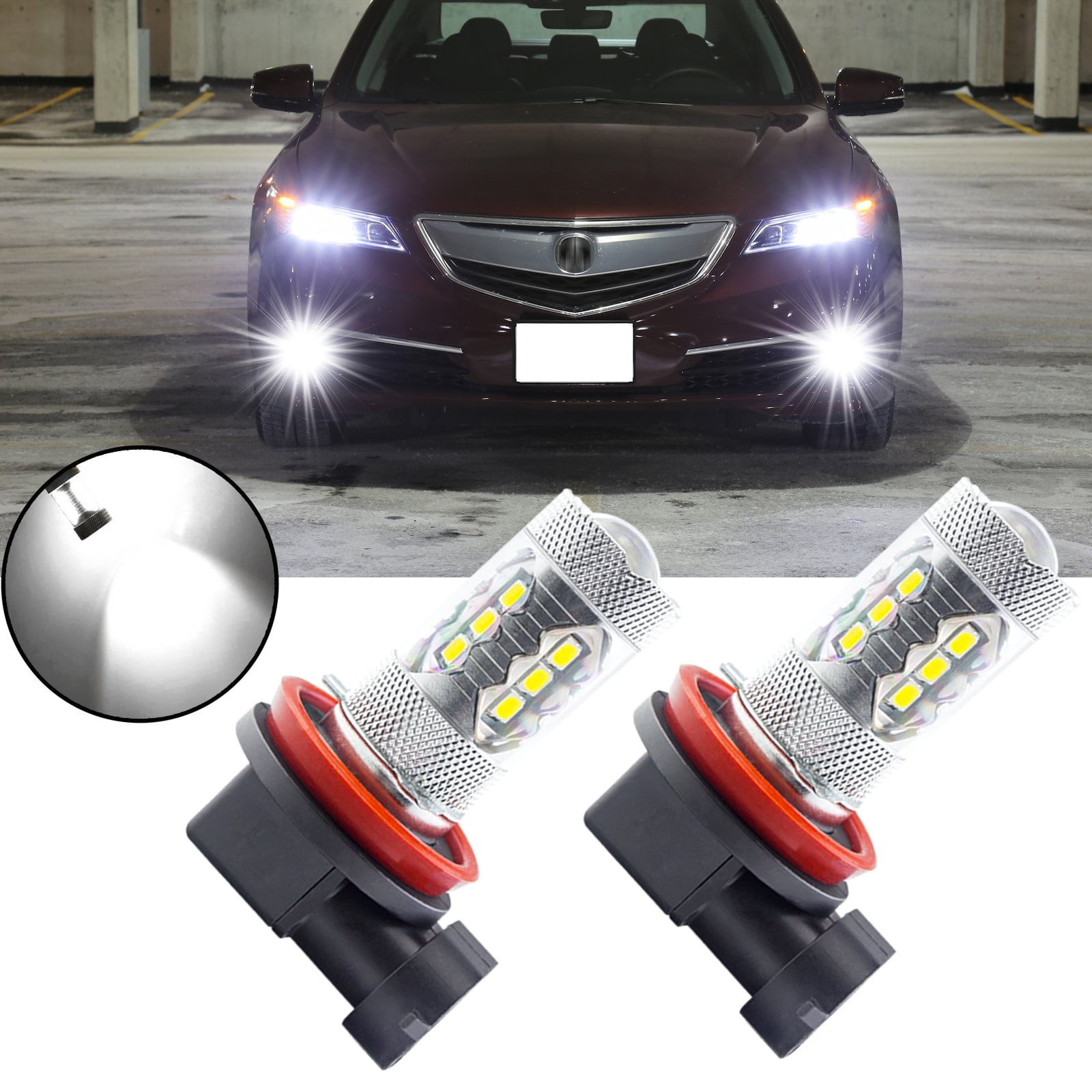 Xotic Tech 2x 6000K White H11 H8 Projector 16SMD LED Fog Light Bulbs