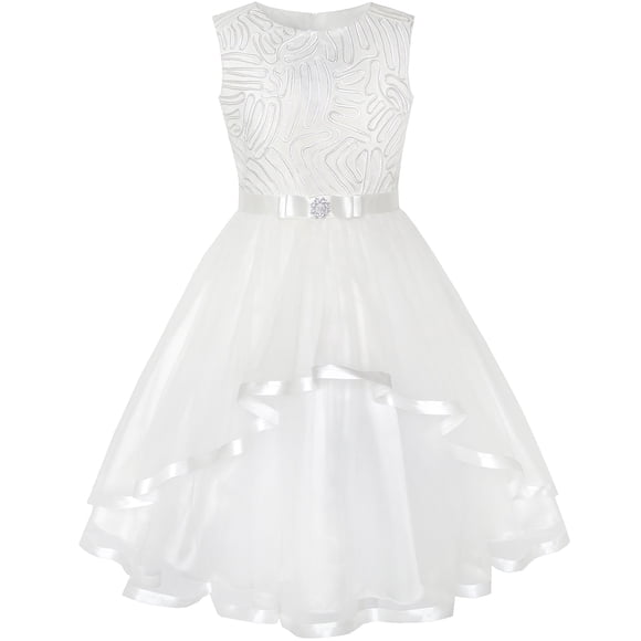 Vestido de Niña de Flores Blanco Hueso con Cinturón para Boda Fiesta Dama de Honor 4