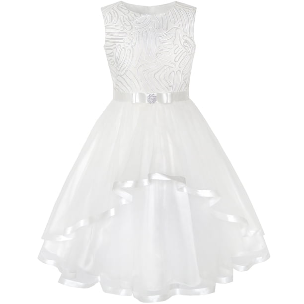 Vestido de Niña de Flores Blanco Hueso con Cinturón para Boda Fiesta Dama de Honor 4