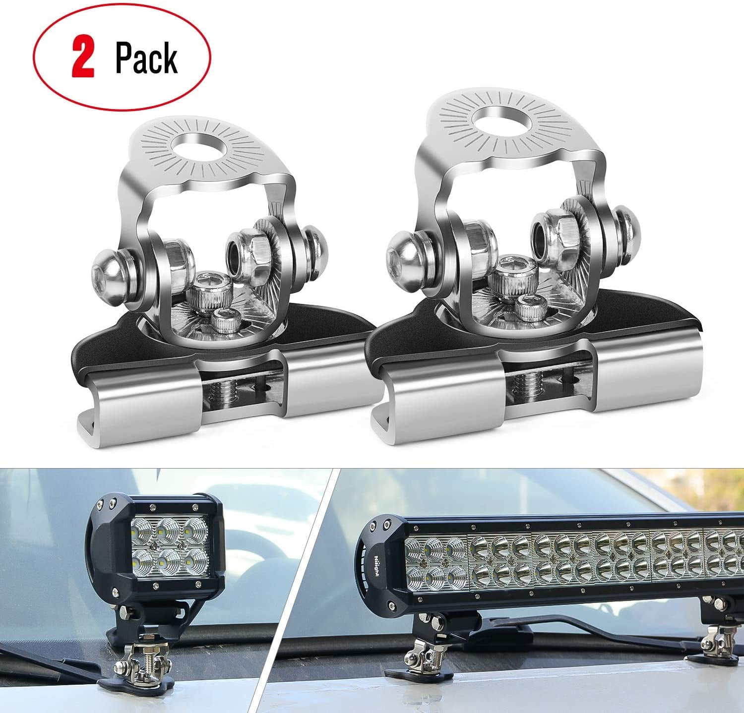 Universal LED Light Bar Mounting Brackets A Pillar Hood Work Light Clamp Holder Mount 304 Stainless Steel for Car Offroad Jeep Truck SUV 4x4 2PCS 