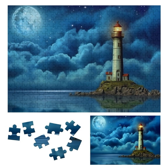 JRXY Lighthouse Island Ocean Wooden Jigsaw Puzzle Impossible Wooden Puzzles Gift for Family Friends 300 PCS