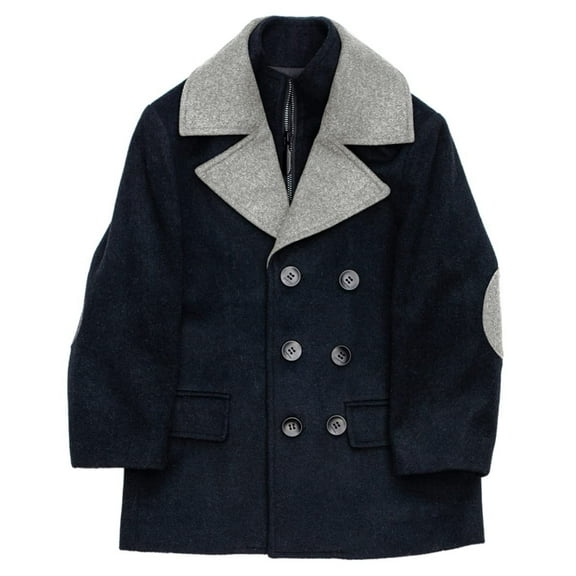 Isaac Mizrahi Boys Multi Plaid Double Breasted Wool-Blend Pea Coat