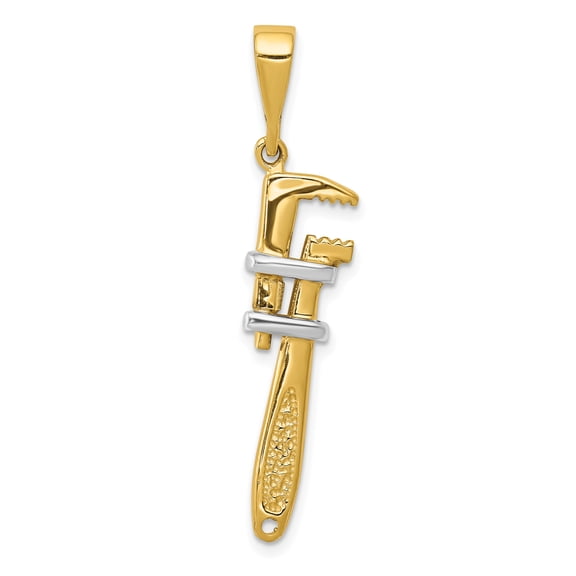 14k Gold Two-tone Solid 3D Pipe Wrench Charm Pendant
