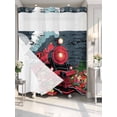 thumbnail image 2 of No Hook Shower Curtain with Snap-in Liner, Red Trains Waterproof Fabric Bathroom Curtains, Shabby Chic Cartoon Retro Flowers Artwork Bath Curtains & Mesh Top Window 66"x72", 2 of 9