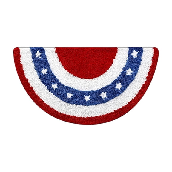 JWZZYD Patriotic Half Round Doormat, 29.53"x15.75" Red White Blue Star Striped Faux Plush Rug, 4th of July, 250th Anniversary Independence Day Memorial Day Indoor Outdoor Entrance Decor, 1 Pack