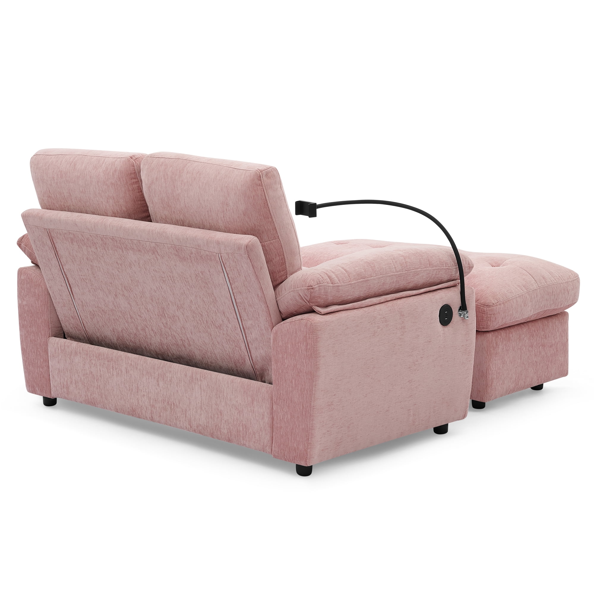 Recliner Loveseat with Adjustable Backrest, Cup Holders, USB Charging Port, Phone Stand and Storage Ottoman