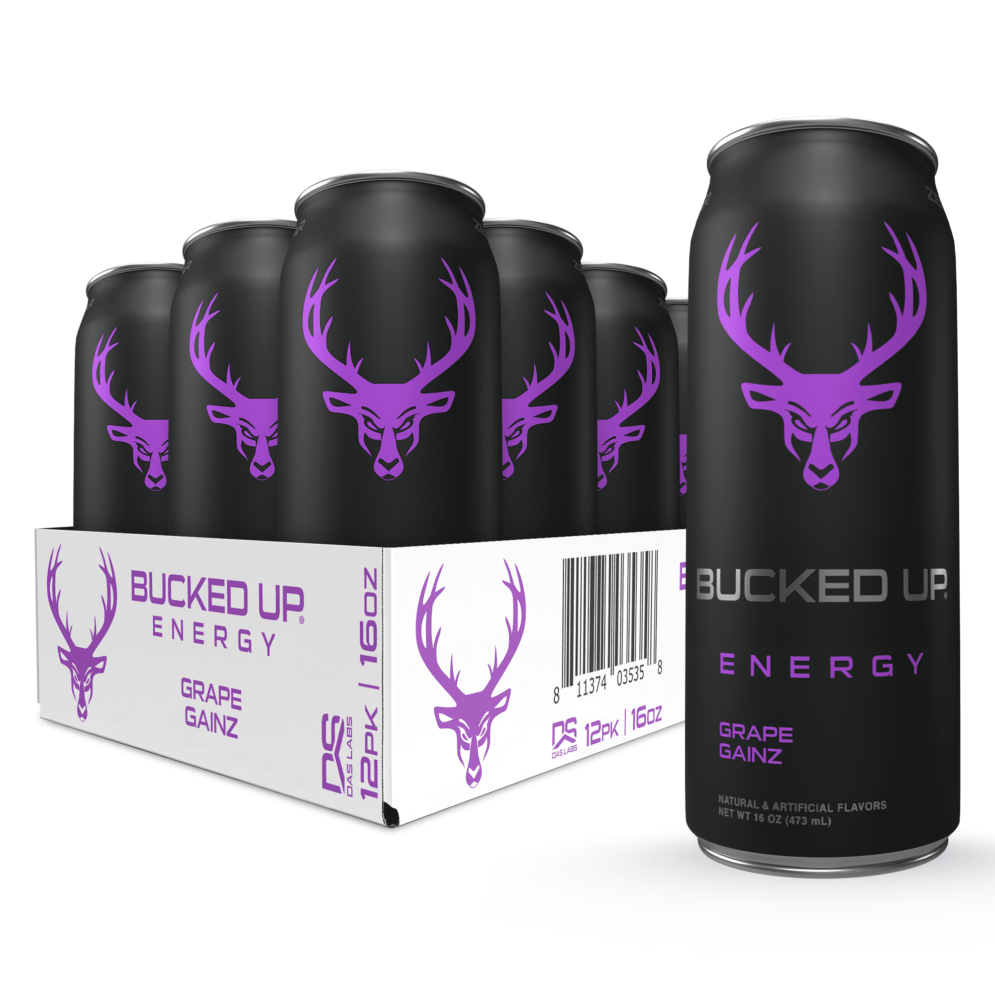 Bucked Up Energy Drink, Grape Gainz, 12 Cans, 16 fl oz, 300 mg Caffeine