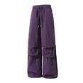 thumbnail image 4 of CHEEREAM Baggy Cargo Pants Men Wide Leg Casual Parachute Pants Jogger Drawstring Hiking Hip Hop Pants with Pocket Purple L, 4 of 5